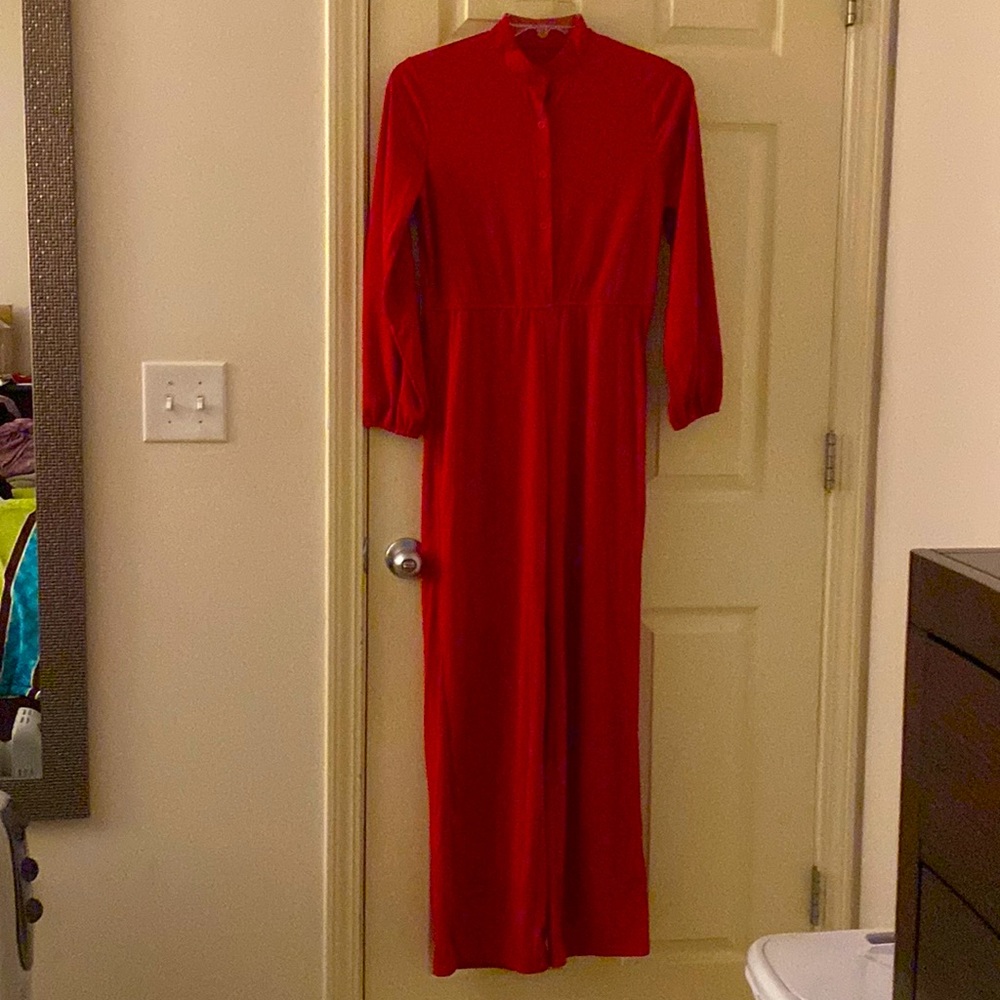 Red long-sleeve jumpsuit